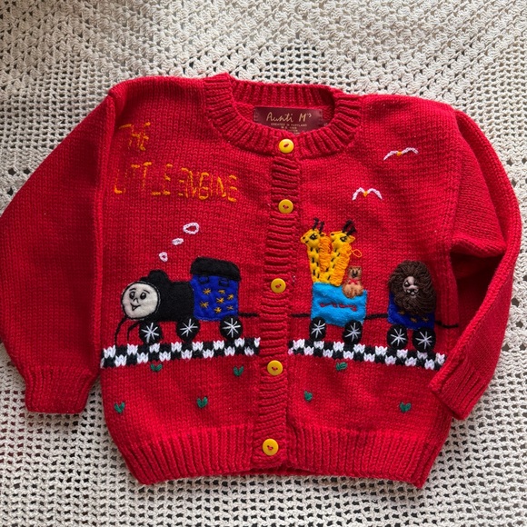 Vintage Other - Vintage Toddler Cardigan Sweater Zoo Animal Circus Train Red Size 2 Cotton